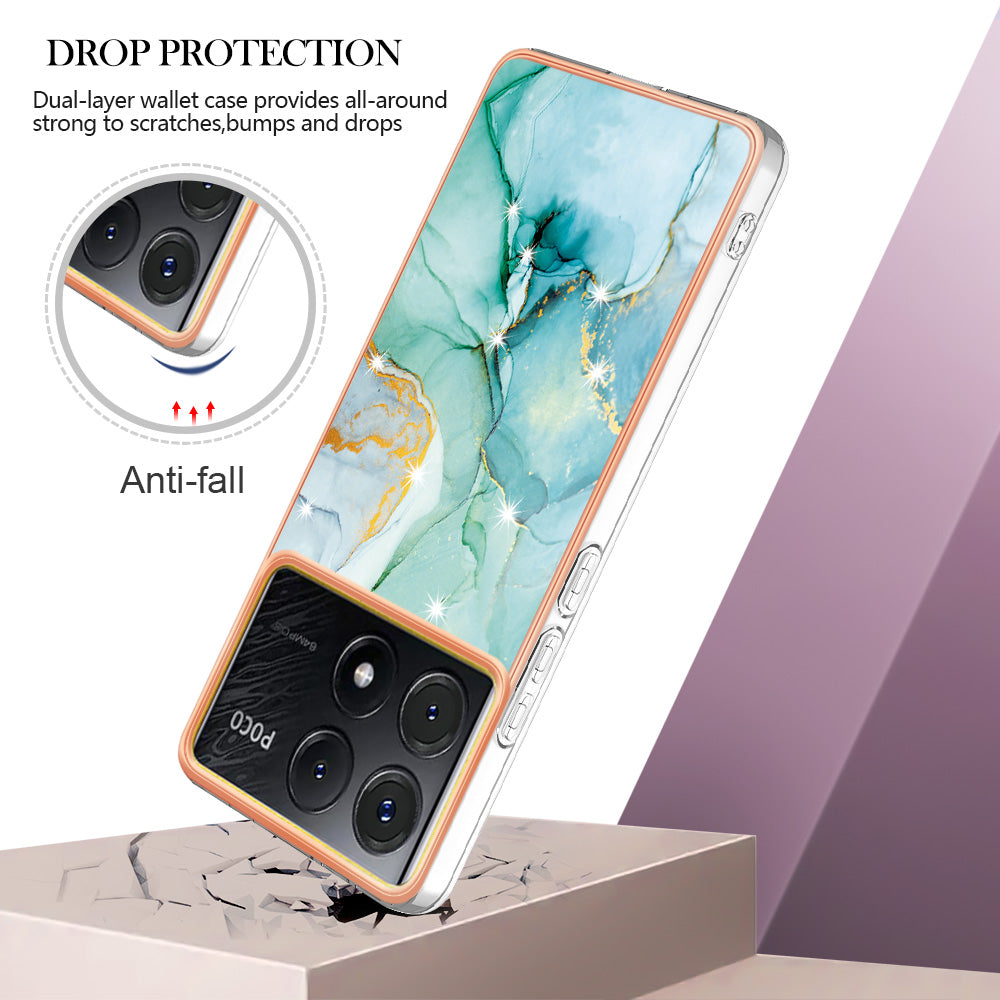 YB IMD Series-2 For Xiaomi Poco X6 Pro 5G / K70E 5G Case Marble Pattern Slim TPU Phone Cover - Green 003