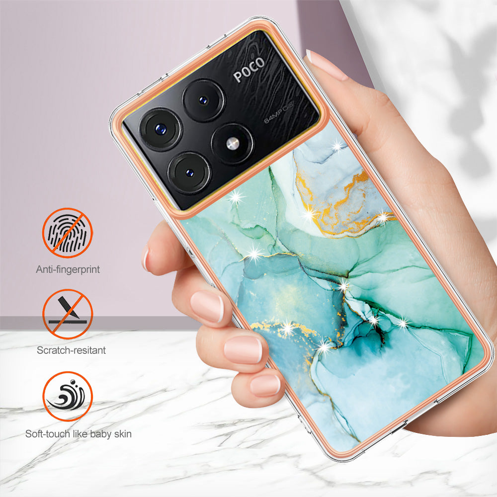 YB IMD Series-2 For Xiaomi Poco X6 Pro 5G / K70E 5G Case Marble Pattern Slim TPU Phone Cover - Green 003