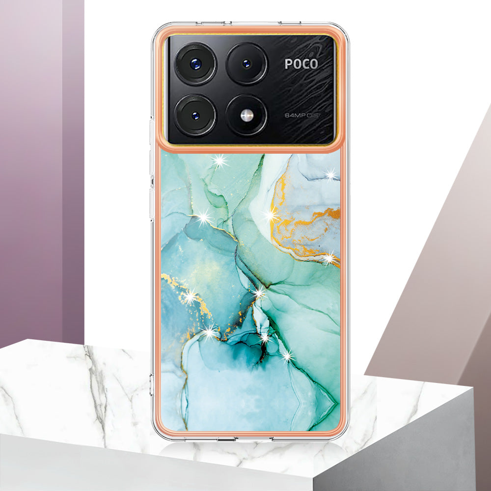 YB IMD Series-2 For Xiaomi Poco X6 Pro 5G / K70E 5G Case Marble Pattern Slim TPU Phone Cover - Green 003