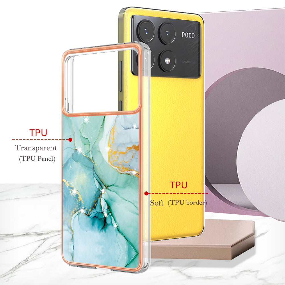 YB IMD Series-2 For Xiaomi Poco X6 Pro 5G / K70E 5G Case Marble Pattern Slim TPU Phone Cover - Green 003