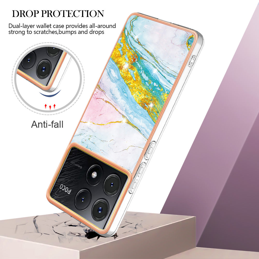 YB IMD Series-2 For Xiaomi Poco X6 Pro 5G / K70E 5G Case Marble Pattern Slim TPU Phone Cover - Green 004