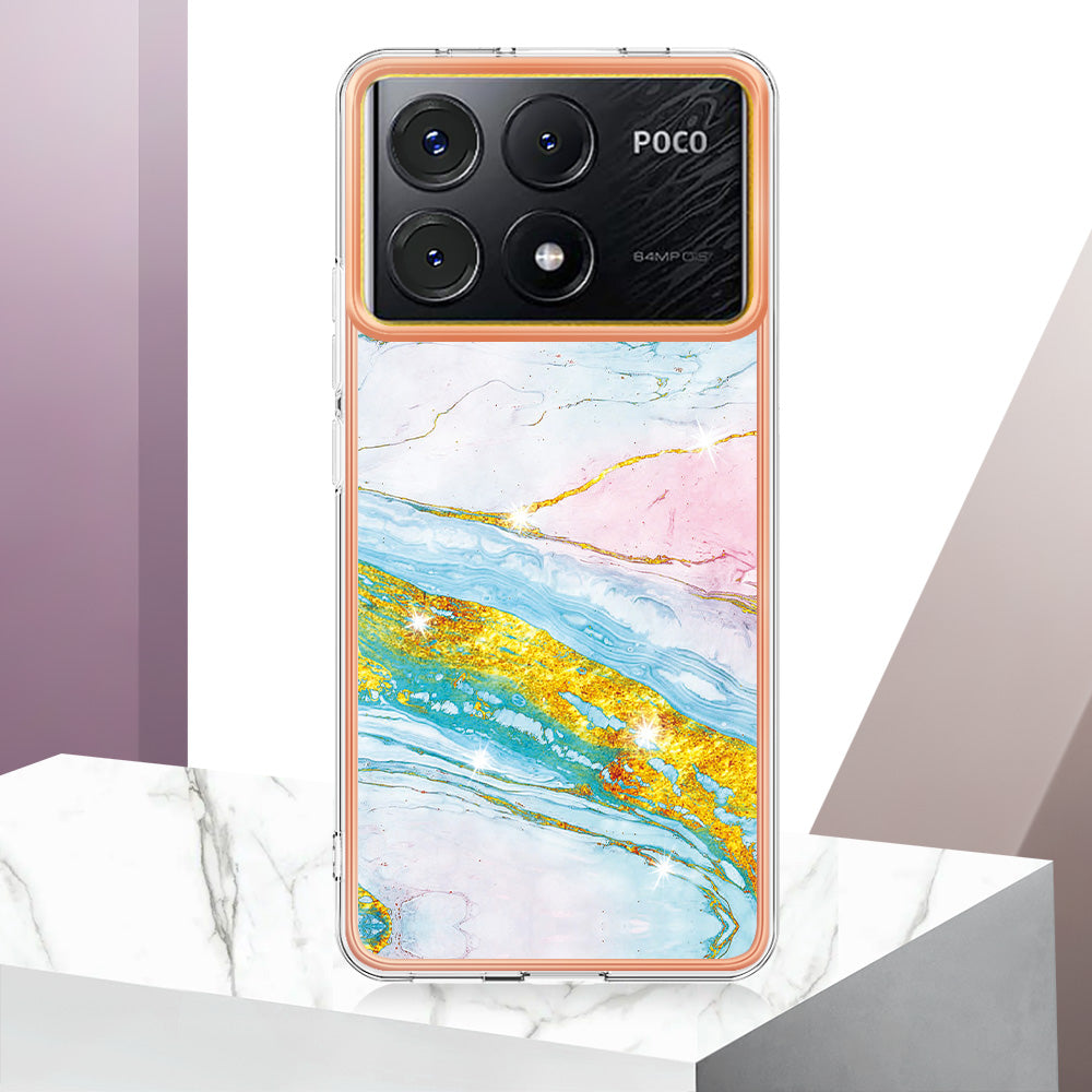 YB IMD Series-2 For Xiaomi Poco X6 Pro 5G / K70E 5G Case Marble Pattern Slim TPU Phone Cover - Green 004