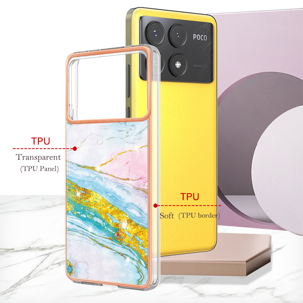 YB IMD Series-2 For Xiaomi Poco X6 Pro 5G / K70E 5G Case Marble Pattern Slim TPU Phone Cover - Green 004