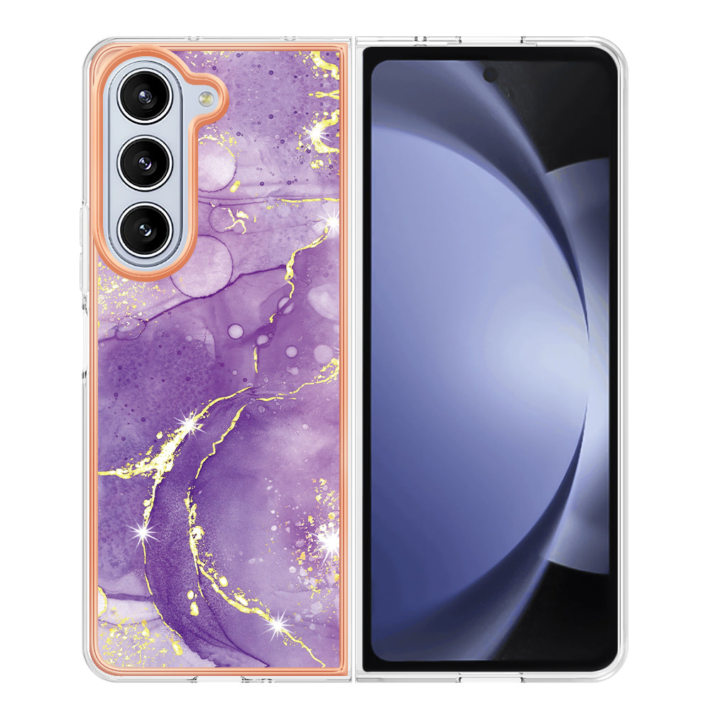 YB IMD Series-2 For Samsung Galaxy Z Fold5 5G Case Electroplating Marble Pattern Slim Phone Shell - Purple 002