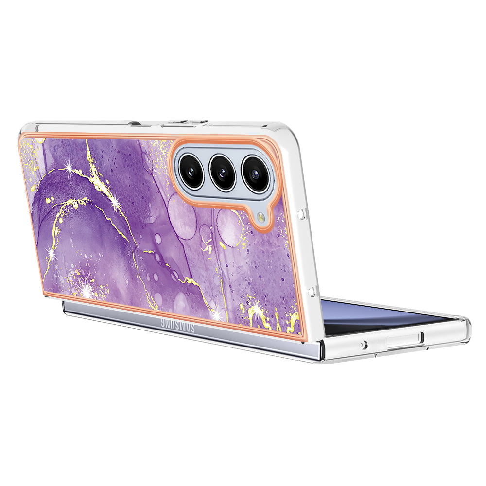 YB IMD Series-2 For Samsung Galaxy Z Fold5 5G Case Electroplating Marble Pattern Slim Phone Shell - Purple 002