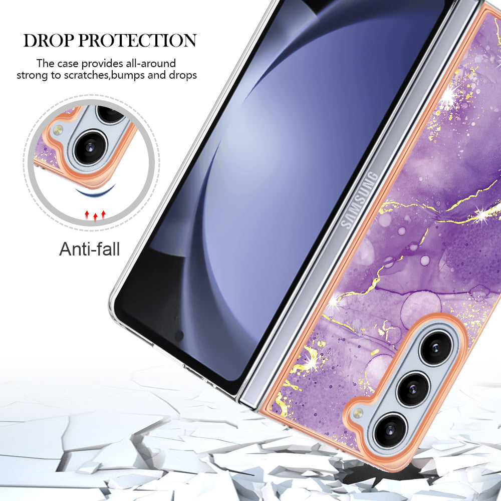 YB IMD Series-2 For Samsung Galaxy Z Fold5 5G Case Electroplating Marble Pattern Slim Phone Shell - Purple 002