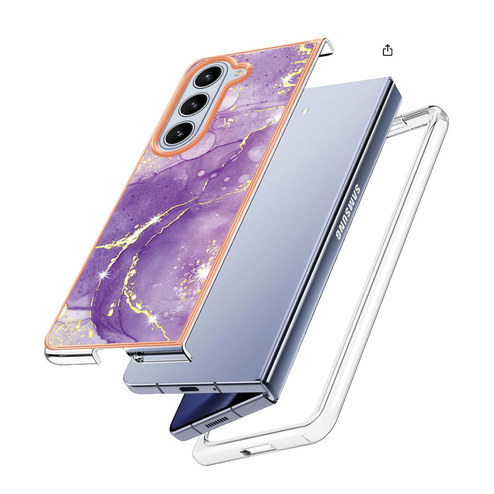 YB IMD Series-2 For Samsung Galaxy Z Fold5 5G Case Electroplating Marble Pattern Slim Phone Shell - Purple 002