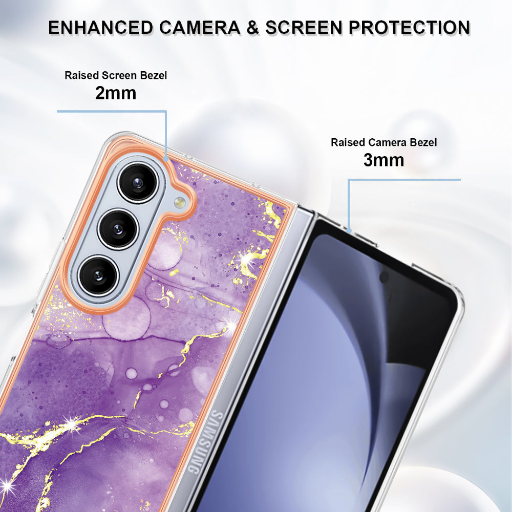 YB IMD Series-2 For Samsung Galaxy Z Fold5 5G Case Electroplating Marble Pattern Slim Phone Shell - Purple 002