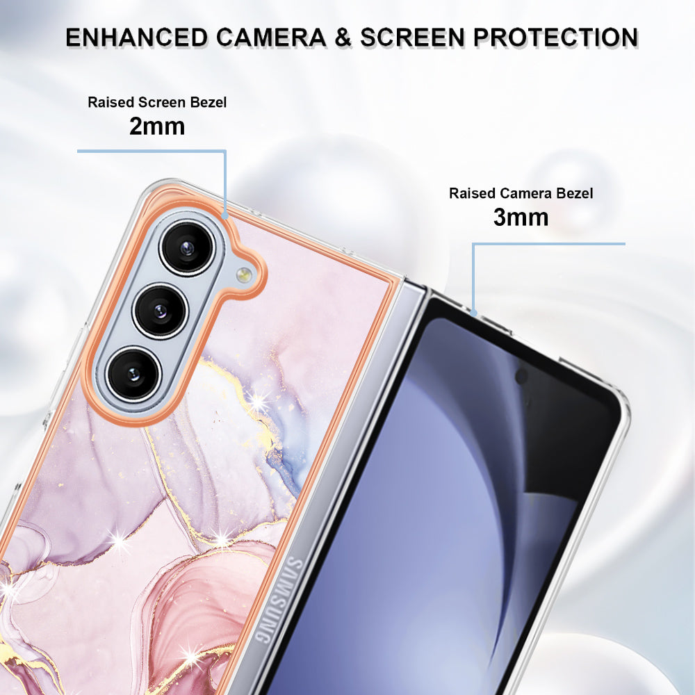 YB IMD Series-2 For Samsung Galaxy Z Fold 5G Case Electroplating Marble Pattern Slim Phone Shell - Rose Gold 005