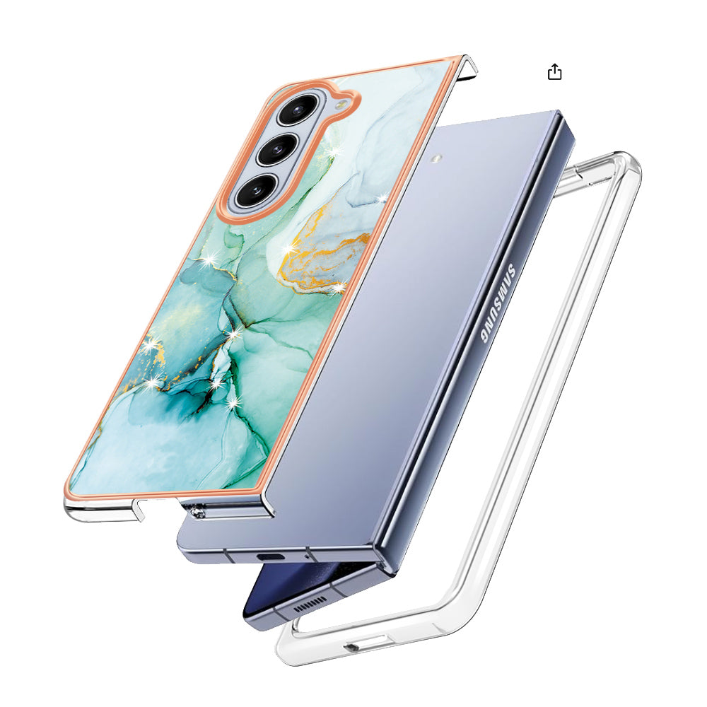 YB IMD Series-2 For Samsung Galaxy Z Fold 5G Case Electroplating Marble Pattern Slim Phone Shell - Green 003