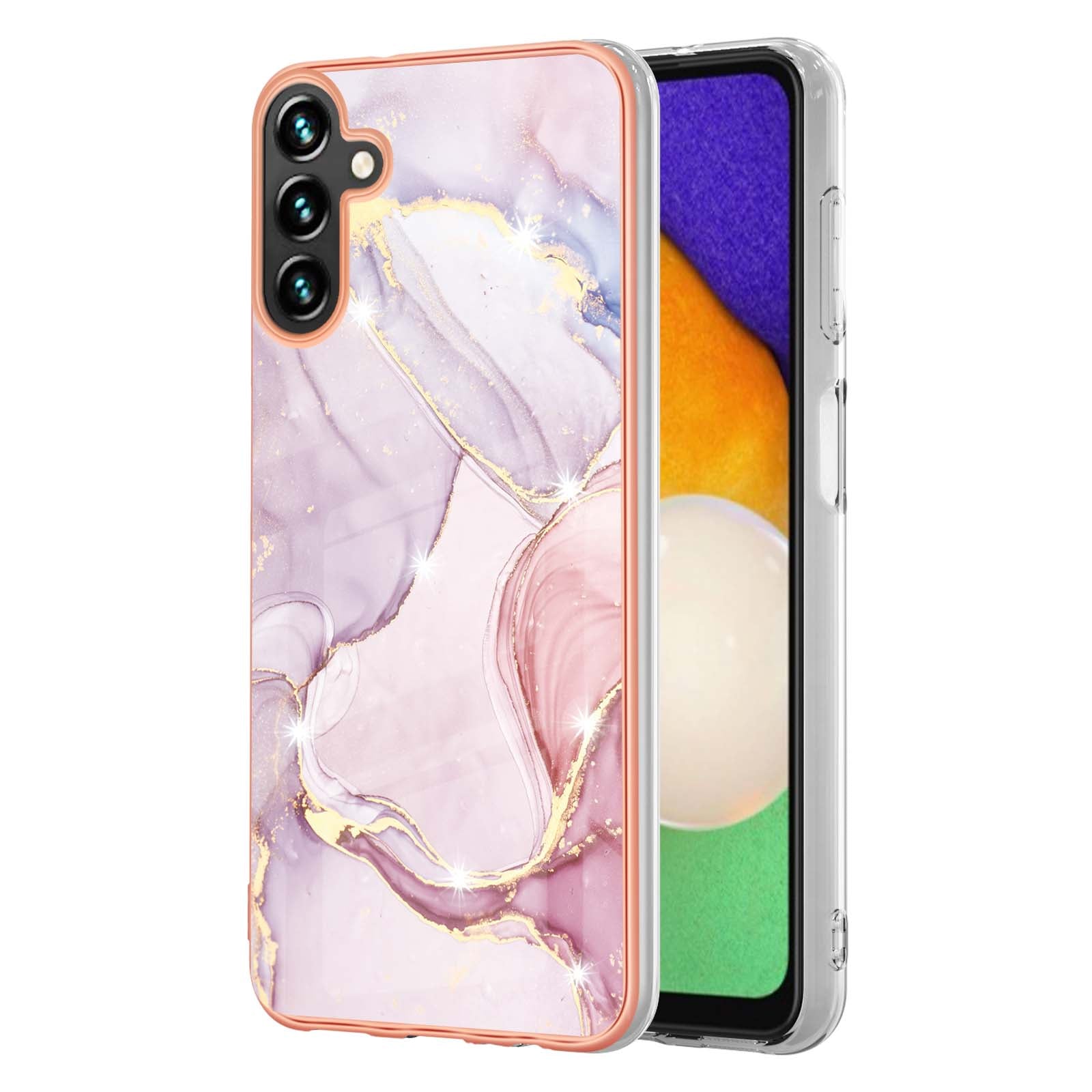 YB IMD Series-2 For Samsung Galaxy A55 5G Case Marble Pattern IMD TPU Phone Shell - Rose Gold 005