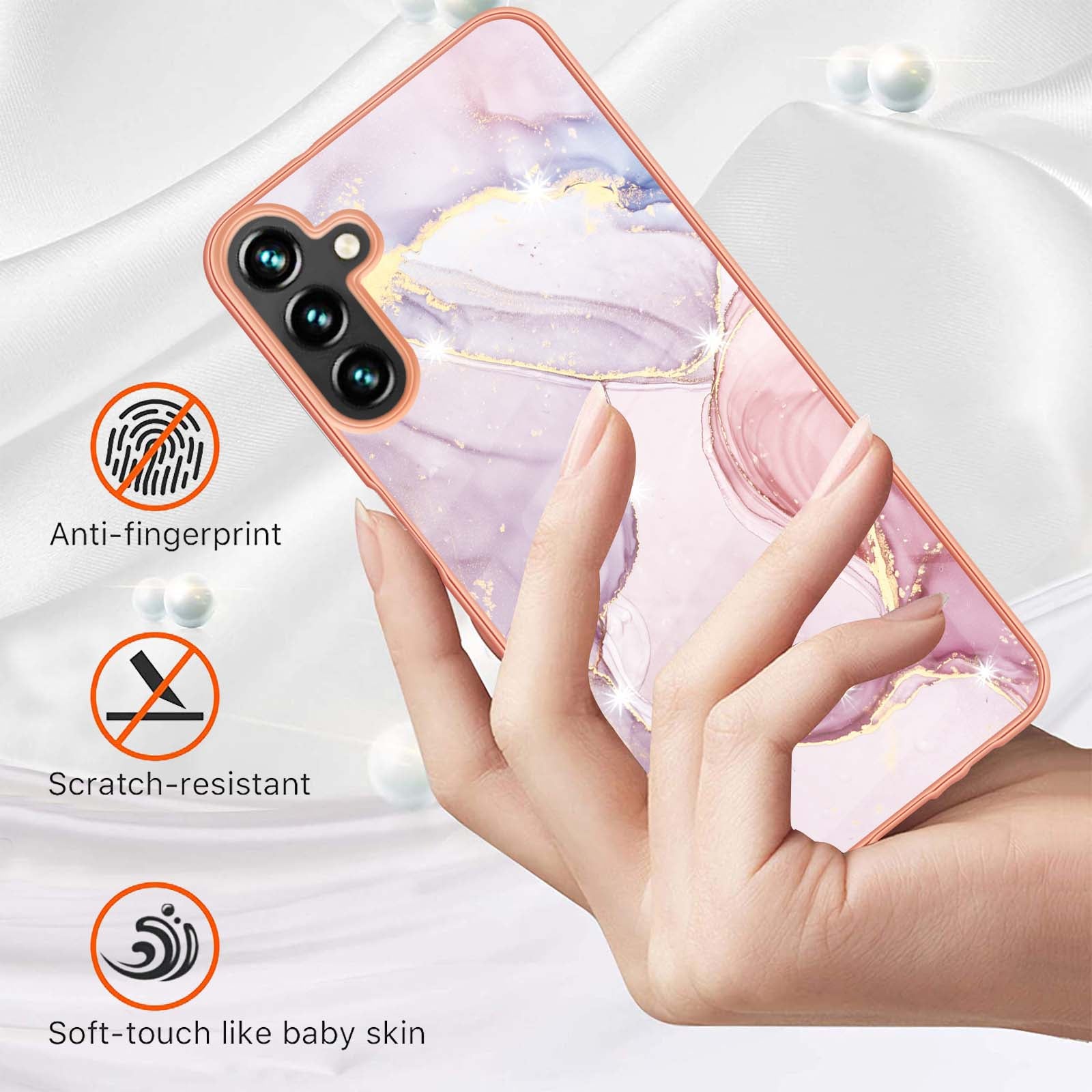 YB IMD Series-2 For Samsung Galaxy A55 5G Case Marble Pattern IMD TPU Phone Shell - Rose Gold 005