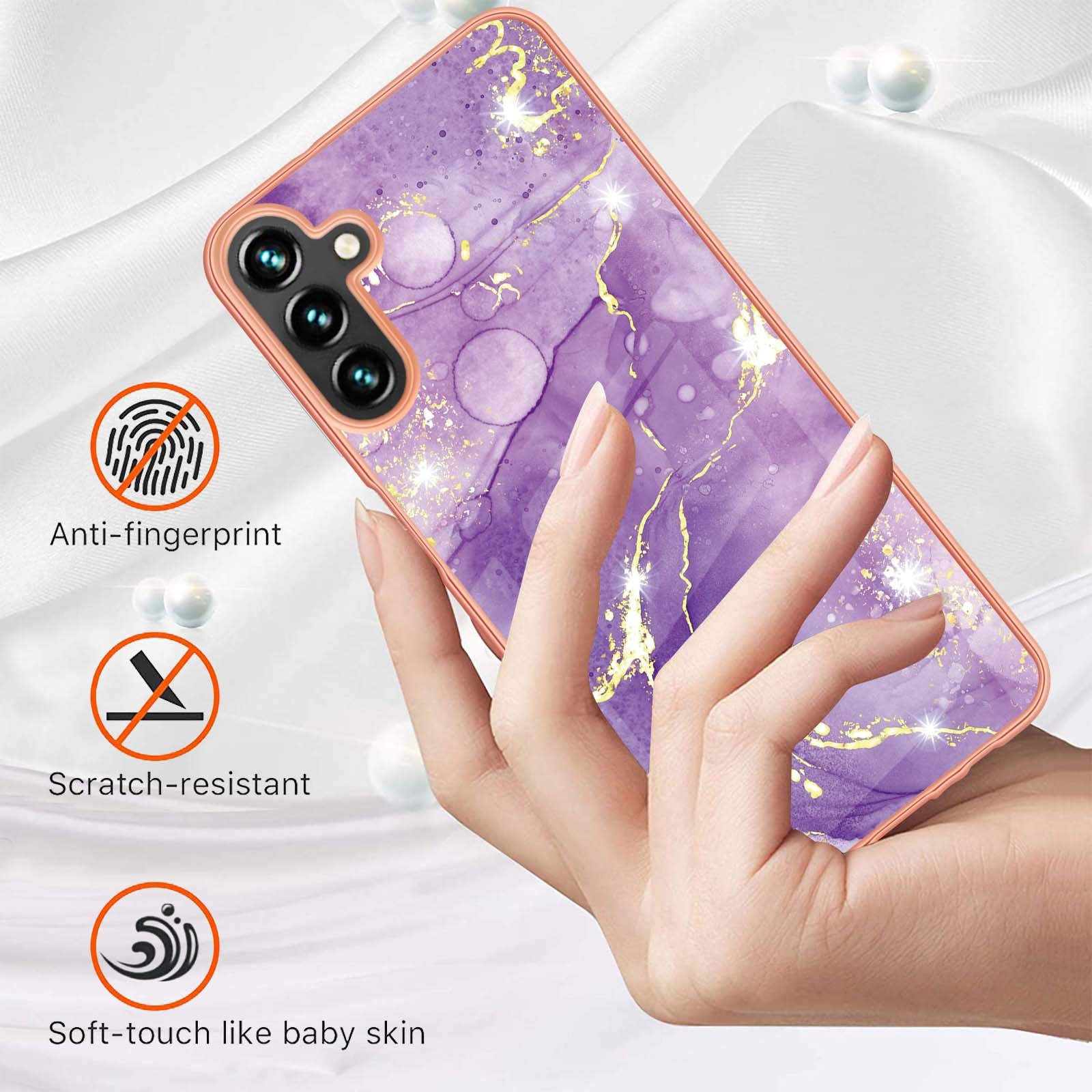 YB IMD Series-2 For Samsung Galaxy A55 5G Case Marble Pattern IMD TPU Phone Shell - Purple 002