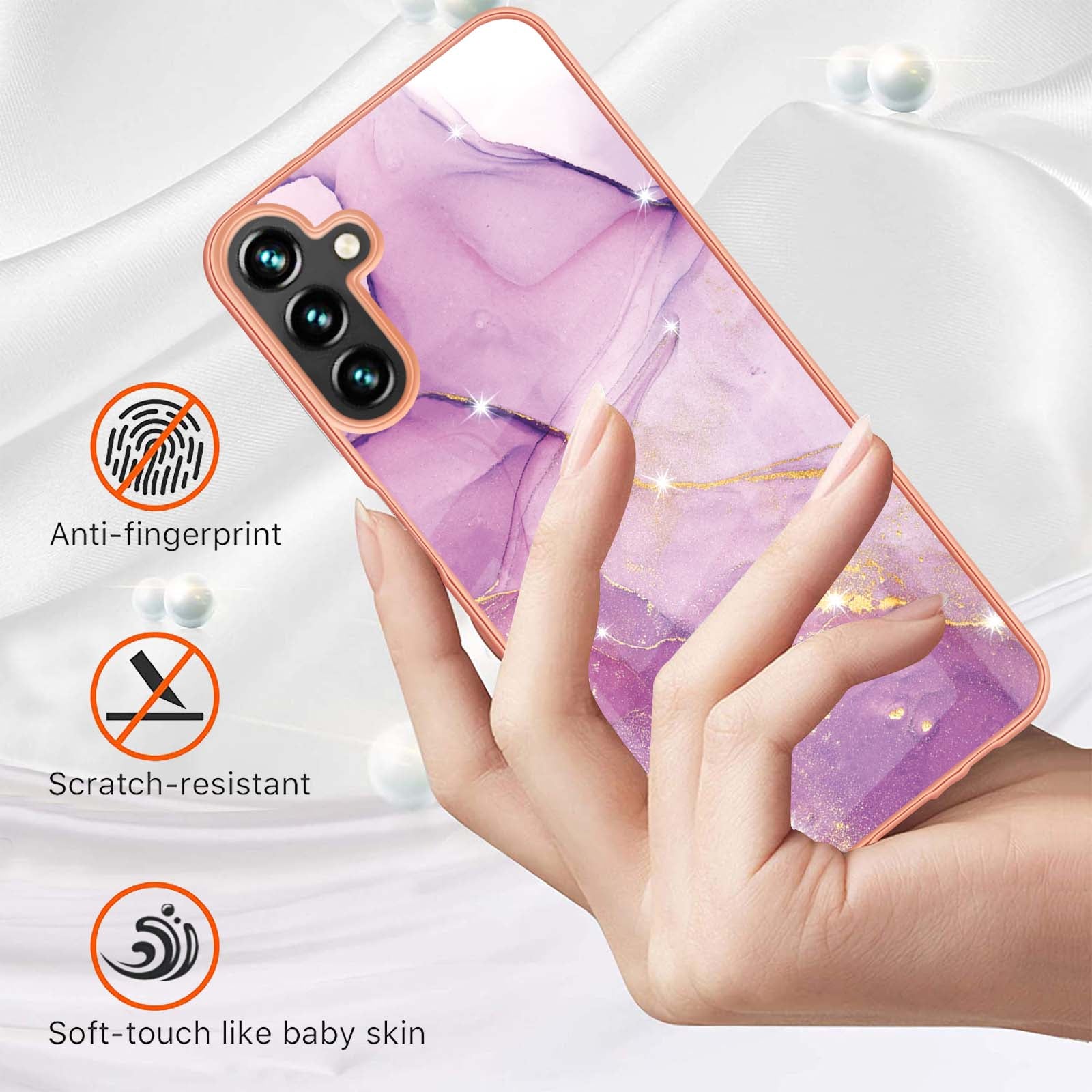 YB IMD Series-2 For Samsung Galaxy A55 5G Case Marble Pattern IMD TPU Phone Shell - Purple 001