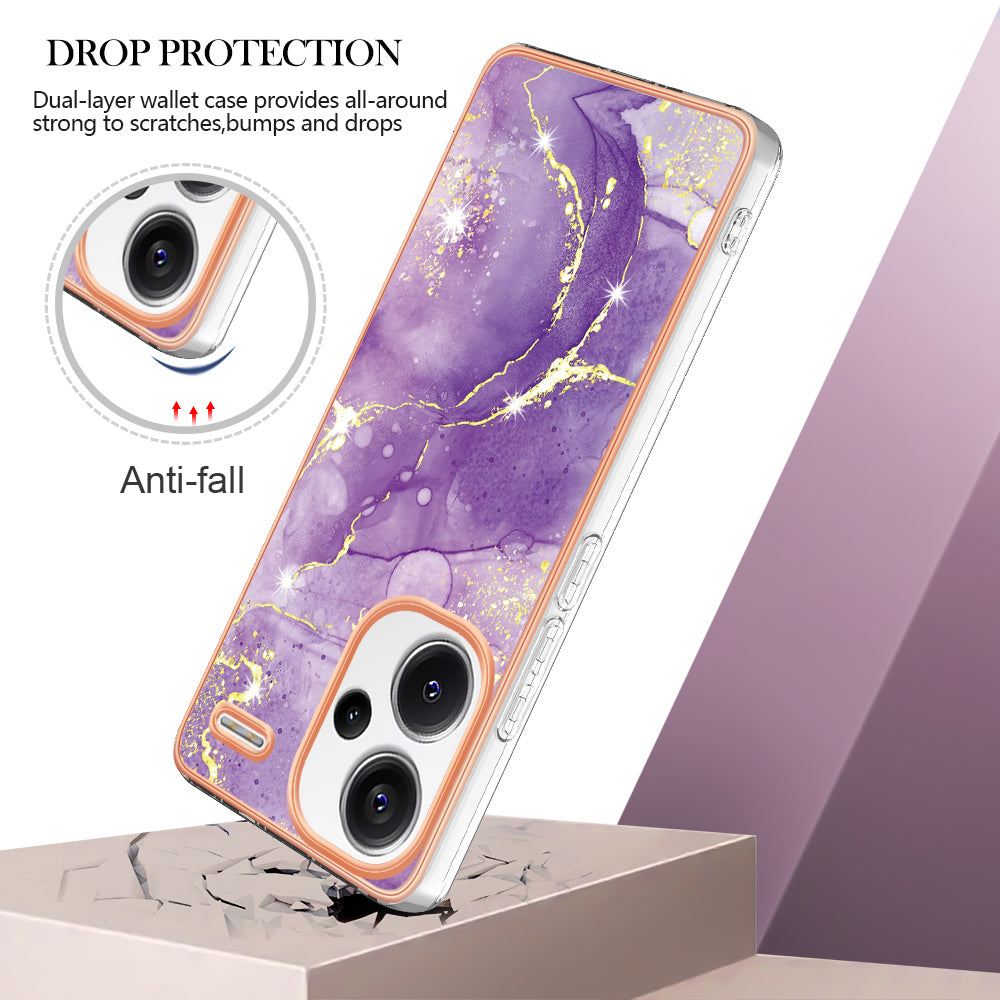 YB IMD Series-2 For Xiaomi Redmi Note 13 Pro+ 5G TPU Case Marble Pattern Shockproof Phone Cover - Purple 002