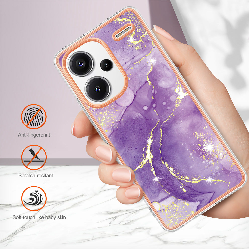 YB IMD Series-2 For Xiaomi Redmi Note 13 Pro+ 5G TPU Case Marble Pattern Shockproof Phone Cover - Purple 002