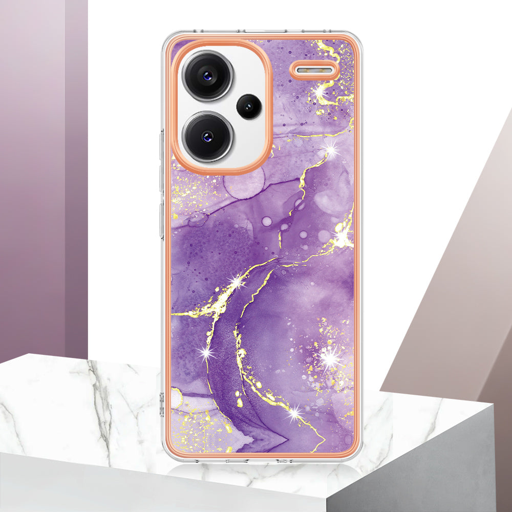 YB IMD Series-2 For Xiaomi Redmi Note 13 Pro+ 5G TPU Case Marble Pattern Shockproof Phone Cover - Purple 002