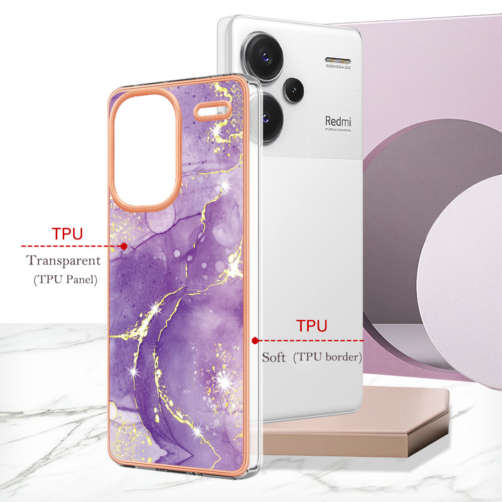 YB IMD Series-2 For Xiaomi Redmi Note 13 Pro+ 5G TPU Case Marble Pattern Shockproof Phone Cover - Purple 002