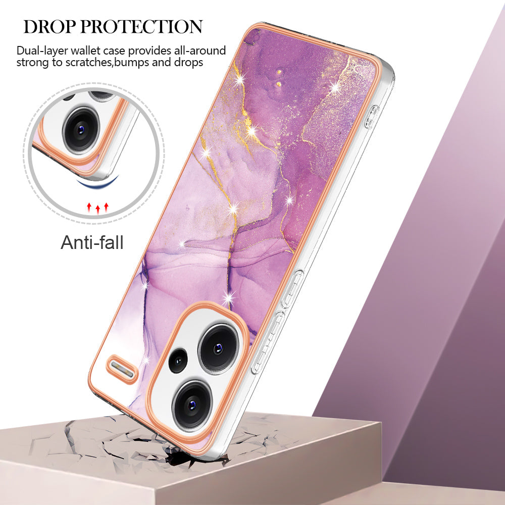 YB IMD Series-2 For Xiaomi Redmi Note 13 Pro+ 5G TPU Case Marble Pattern Shockproof Phone Cover - Purple 001