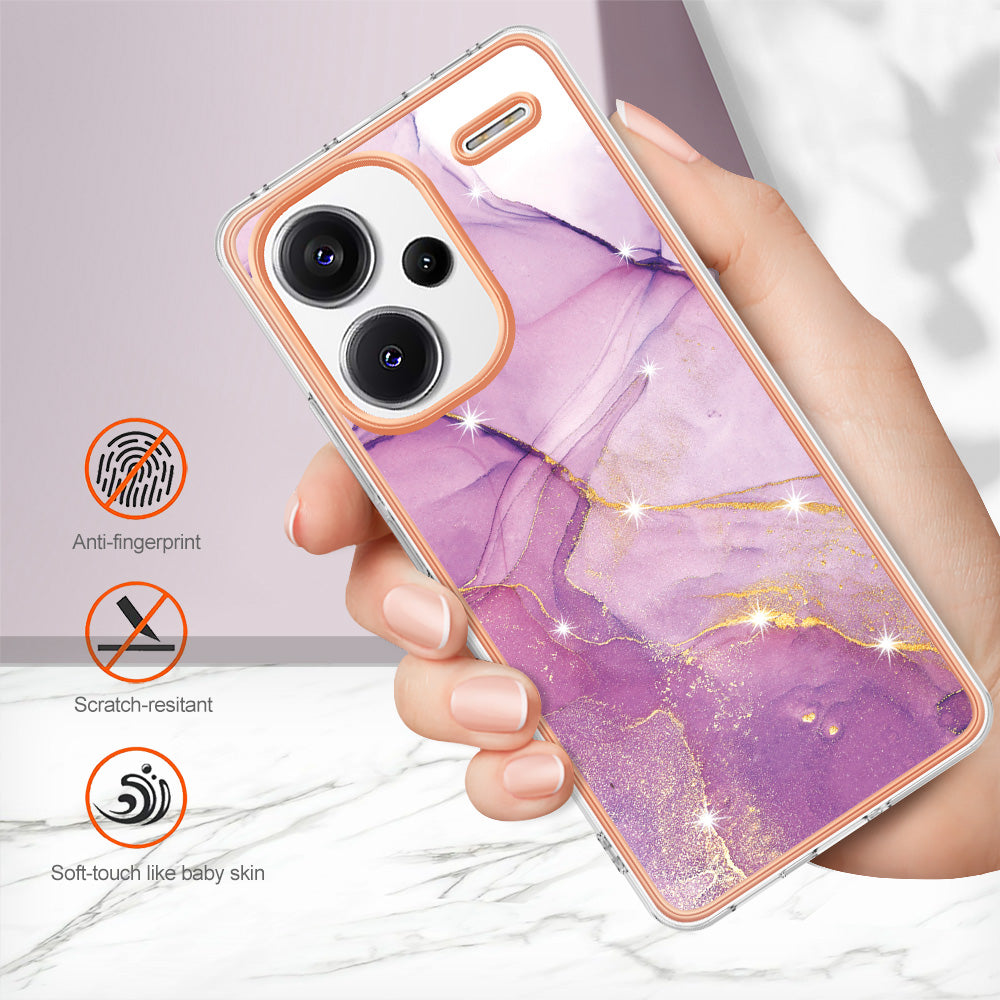 YB IMD Series-2 For Xiaomi Redmi Note 13 Pro+ 5G TPU Case Marble Pattern Shockproof Phone Cover - Purple 001