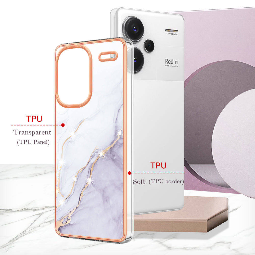 YB IMD Series-2 For Xiaomi Redmi Note 13 Pro+ 5G TPU Case Marble Pattern Shockproof Phone Cover - White 006