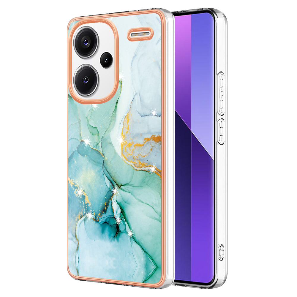 YB IMD Series-2 For Xiaomi Redmi Note 13 Pro+ 5G TPU Case Marble Pattern Shockproof Phone Cover - Green 003