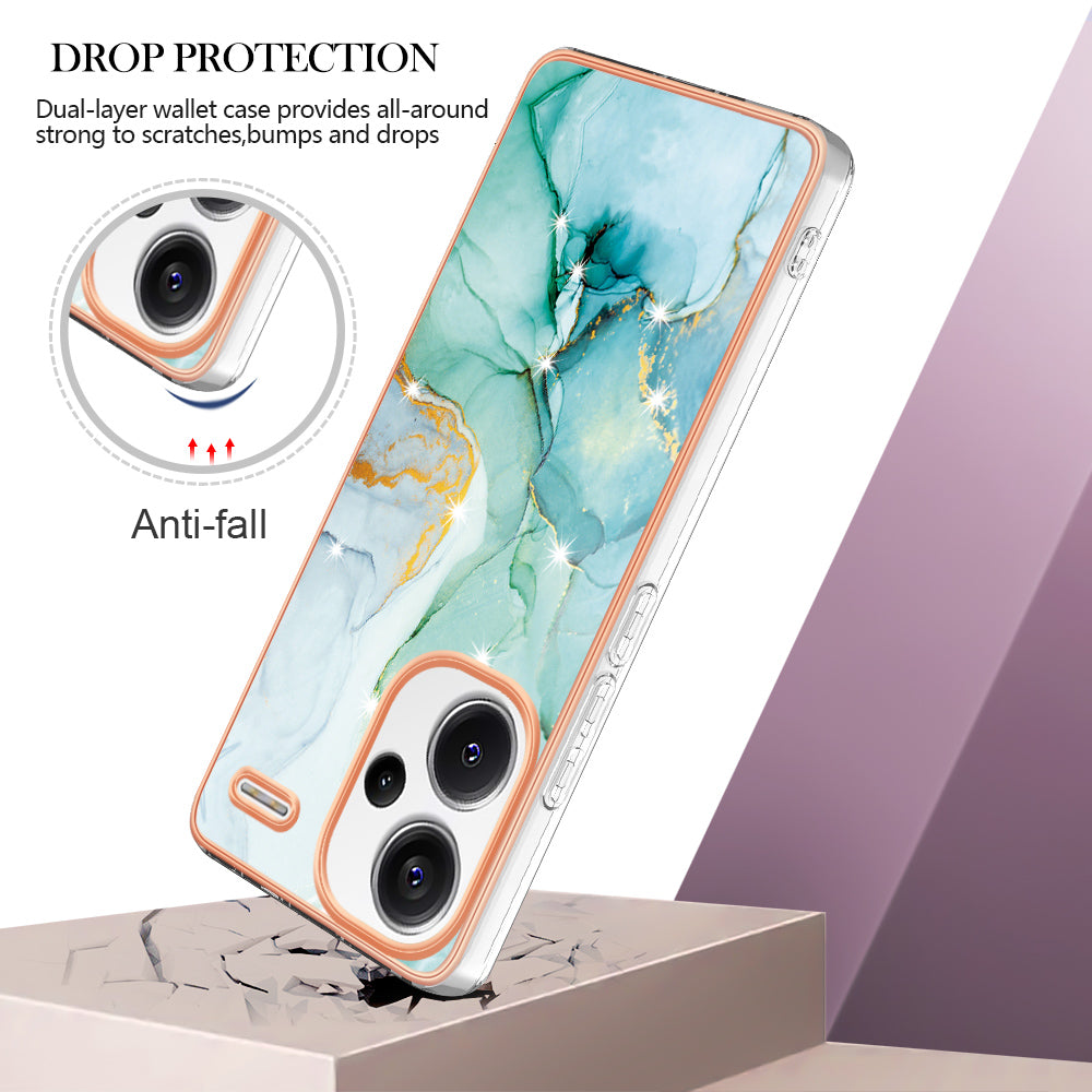 YB IMD Series-2 For Xiaomi Redmi Note 13 Pro+ 5G TPU Case Marble Pattern Shockproof Phone Cover - Green 003