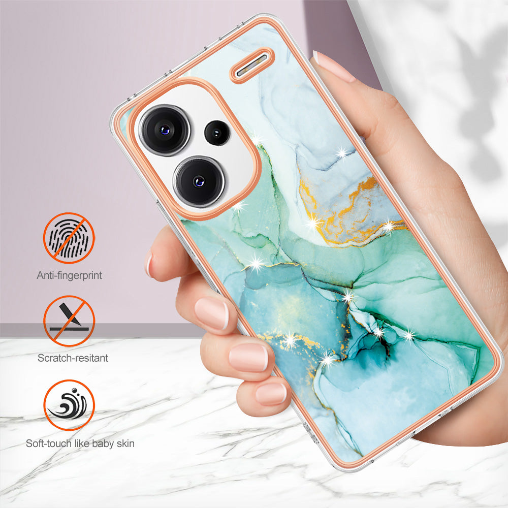 YB IMD Series-2 For Xiaomi Redmi Note 13 Pro+ 5G TPU Case Marble Pattern Shockproof Phone Cover - Green 003