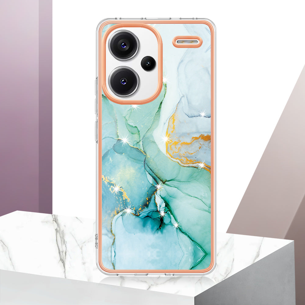 YB IMD Series-2 For Xiaomi Redmi Note 13 Pro+ 5G TPU Case Marble Pattern Shockproof Phone Cover - Green 003