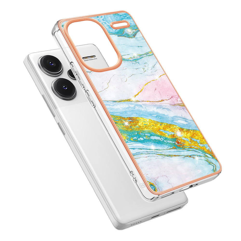 YB IMD Series-2 For Xiaomi Redmi Note 13 Pro+ 5G TPU Case Marble Pattern Shockproof Phone Cover - Green 004