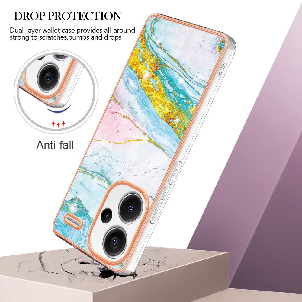 YB IMD Series-2 For Xiaomi Redmi Note 13 Pro+ 5G TPU Case Marble Pattern Shockproof Phone Cover - Green 004