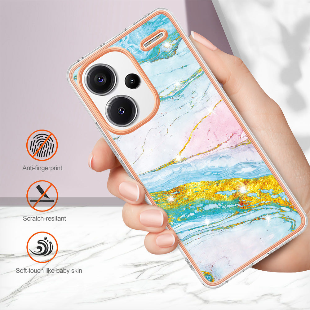 YB IMD Series-2 For Xiaomi Redmi Note 13 Pro+ 5G TPU Case Marble Pattern Shockproof Phone Cover - Green 004