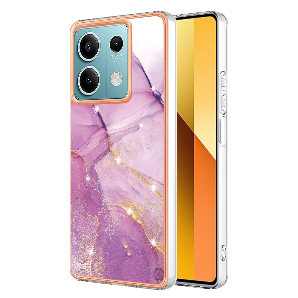 YB IMD Series-2 For Xiaomi Redmi Note 13 5G Phone Case Marble Pattern Electroplating Frame TPU Cover - Purple 001