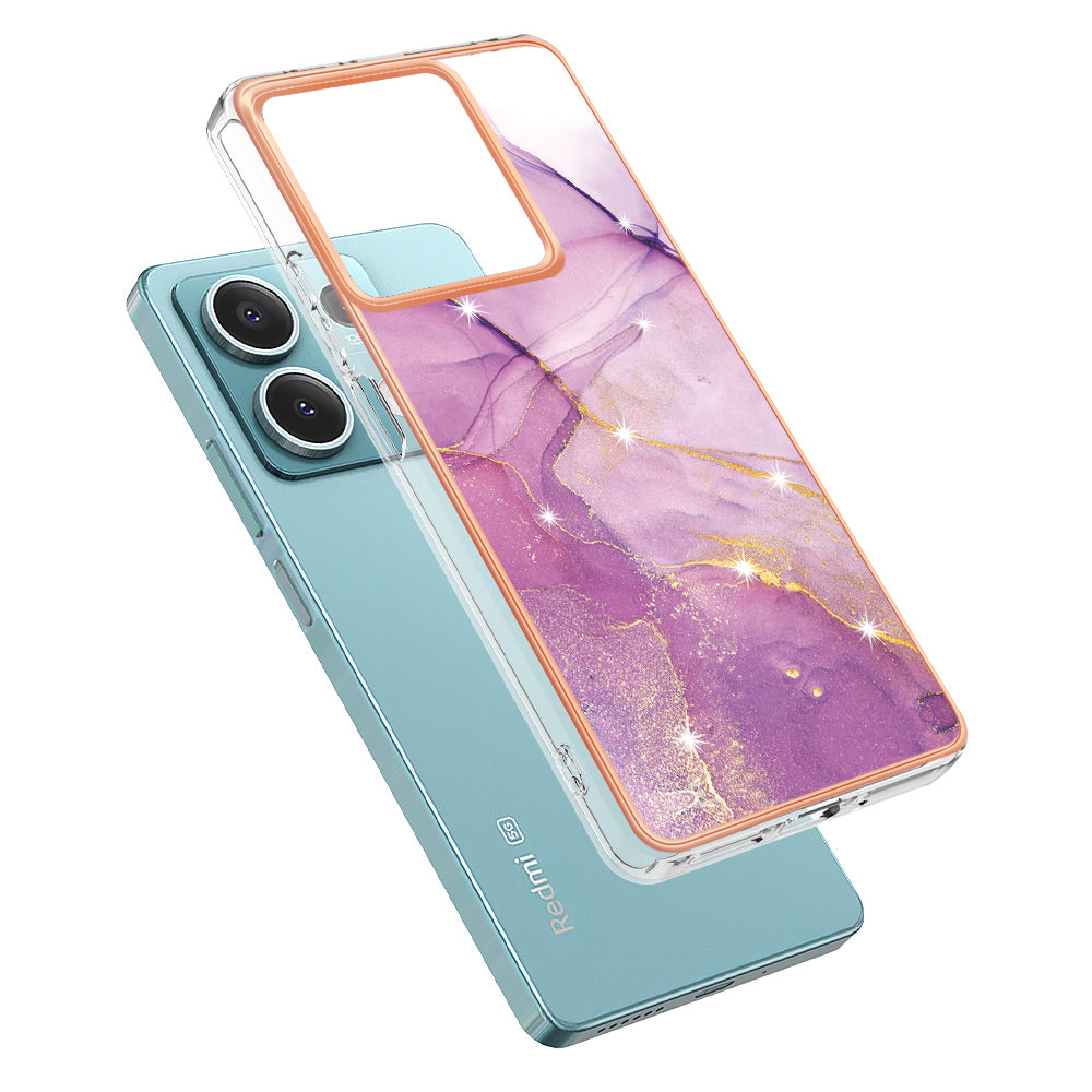 YB IMD Series-2 For Xiaomi Redmi Note 13 5G Phone Case Marble Pattern Electroplating Frame TPU Cover - Purple 001