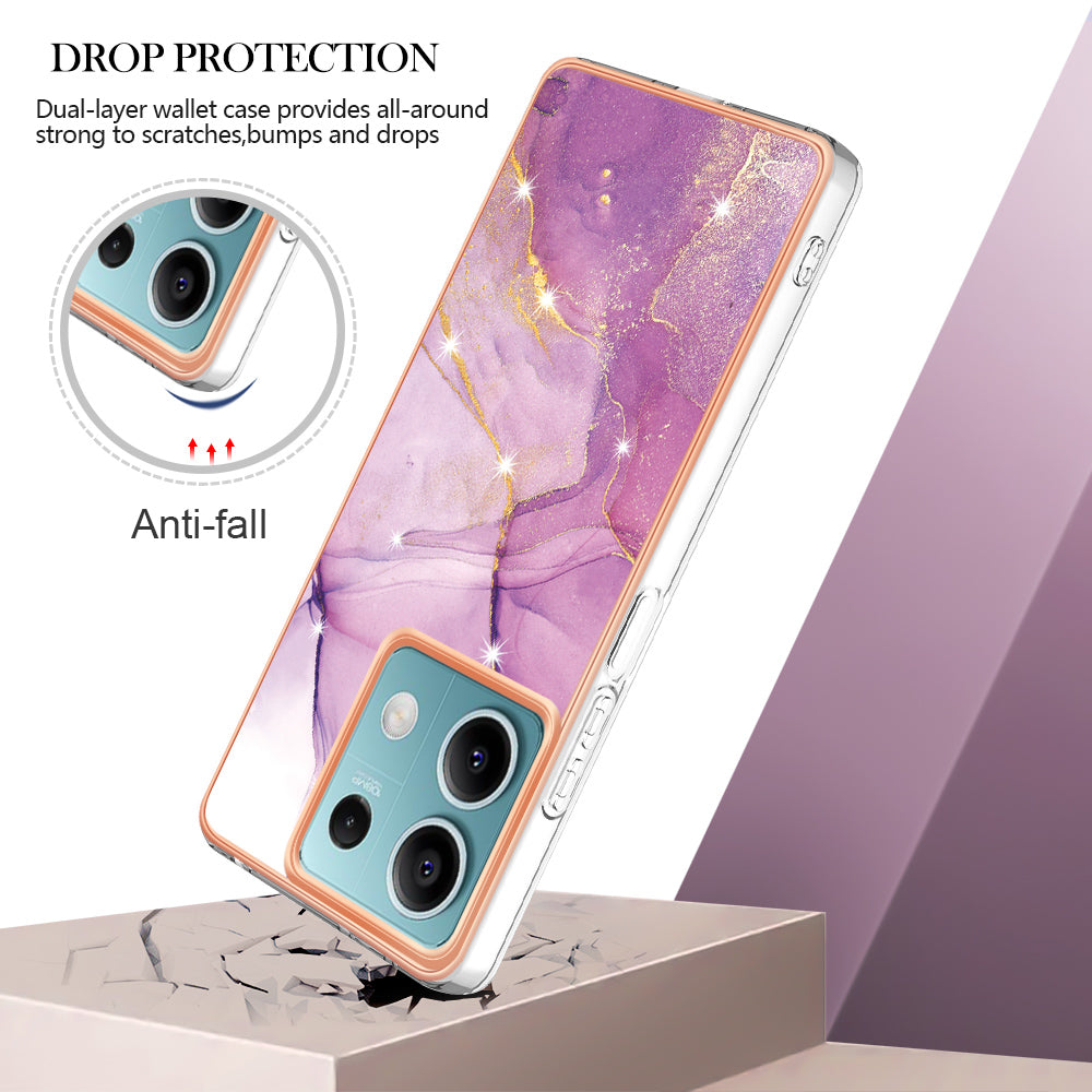 YB IMD Series-2 For Xiaomi Redmi Note 13 5G Phone Case Marble Pattern Electroplating Frame TPU Cover - Purple 001