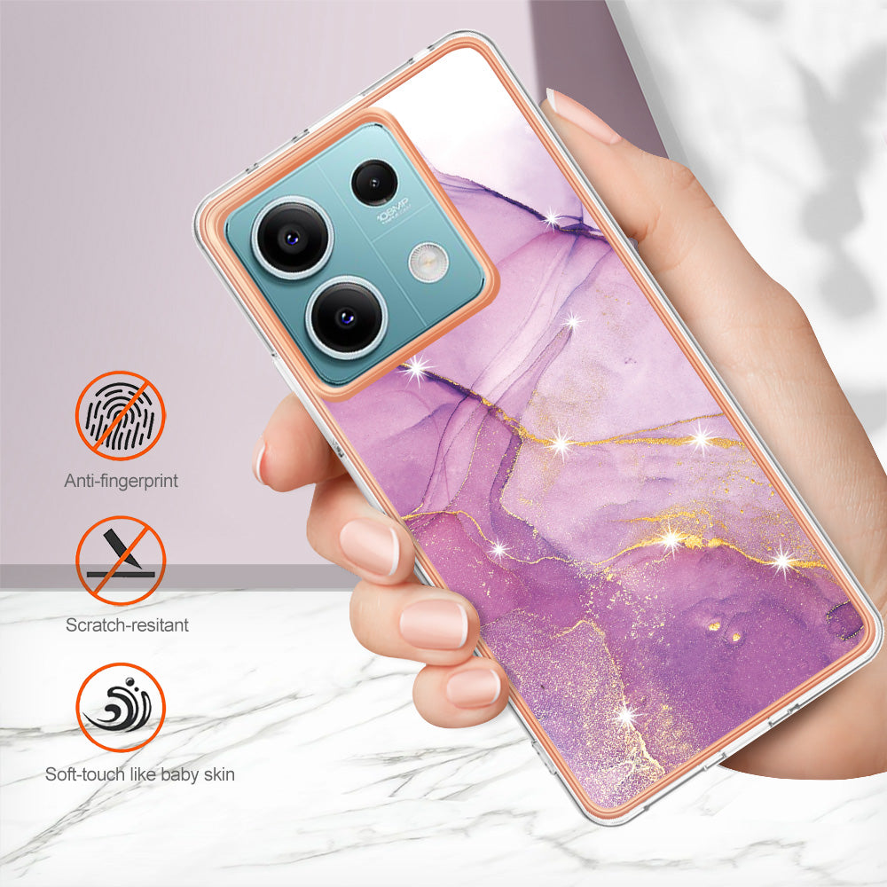 YB IMD Series-2 For Xiaomi Redmi Note 13 5G Phone Case Marble Pattern Electroplating Frame TPU Cover - Purple 001