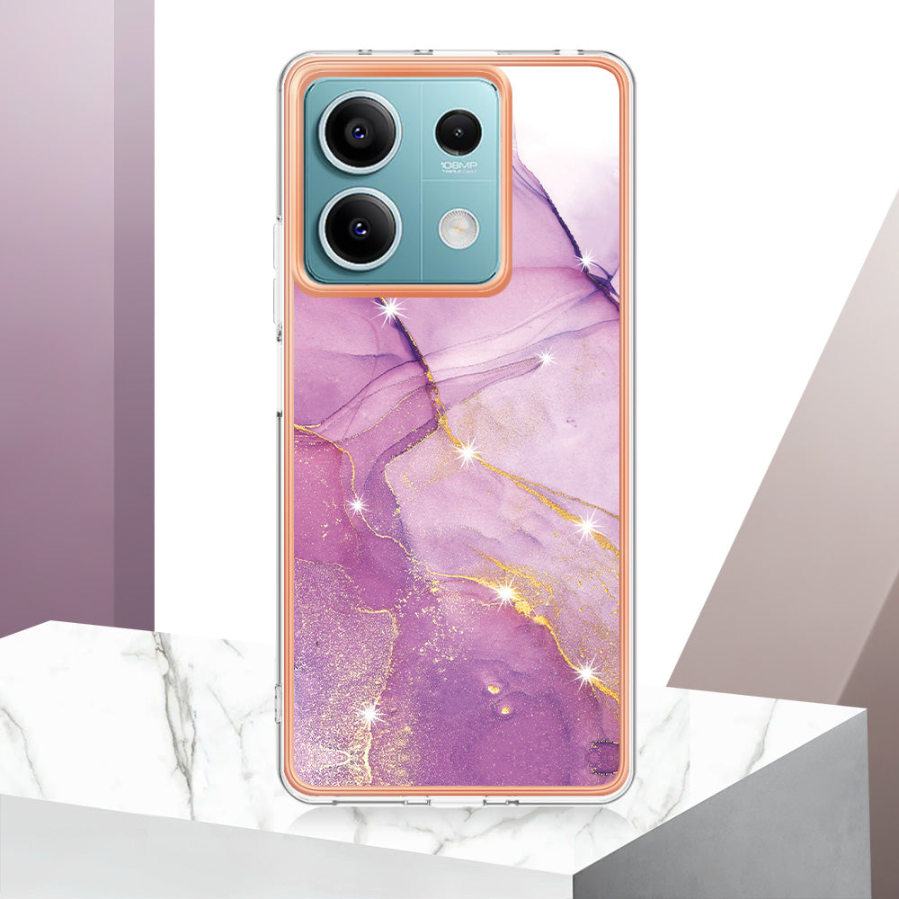 YB IMD Series-2 For Xiaomi Redmi Note 13 5G Phone Case Marble Pattern Electroplating Frame TPU Cover - Purple 001