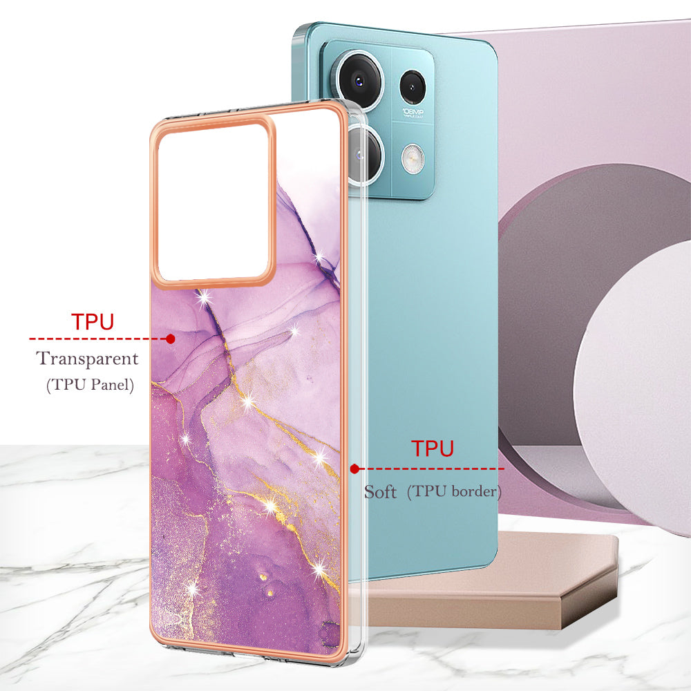 YB IMD Series-2 For Xiaomi Redmi Note 13 5G Phone Case Marble Pattern Electroplating Frame TPU Cover - Purple 001