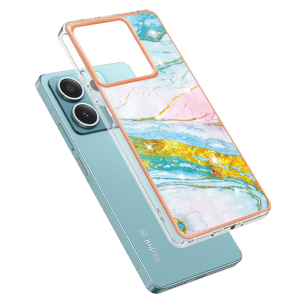 YB IMD Series-2 For Xiaomi Redmi Note 13 5G Phone Case Marble Pattern Electroplating Frame TPU Cover - Green 004