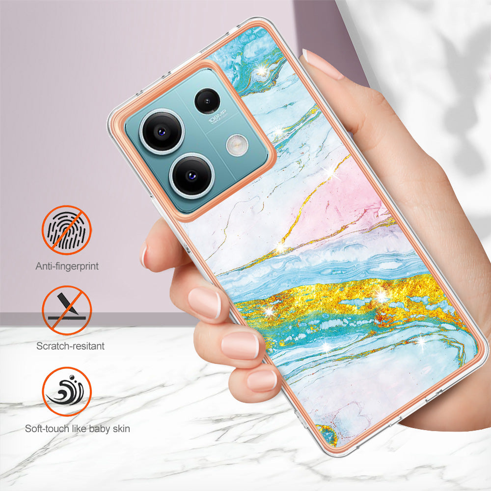 YB IMD Series-2 For Xiaomi Redmi Note 13 5G Phone Case Marble Pattern Electroplating Frame TPU Cover - Green 004