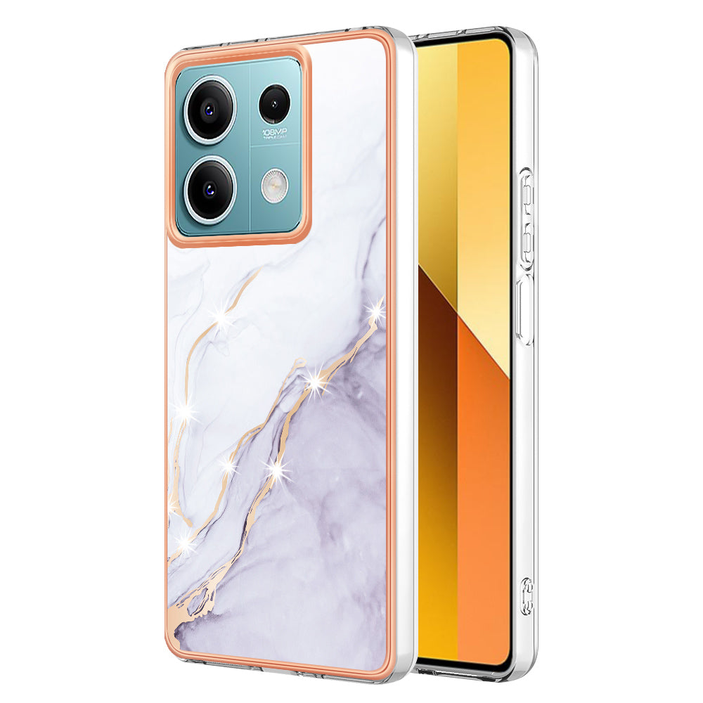 YB IMD Series-2 For Xiaomi Redmi Note 13 5G Phone Case Marble Pattern Electroplating Frame TPU Cover - White 006