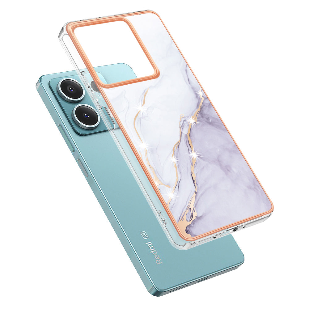 YB IMD Series-2 For Xiaomi Redmi Note 13 5G Phone Case Marble Pattern Electroplating Frame TPU Cover - White 006