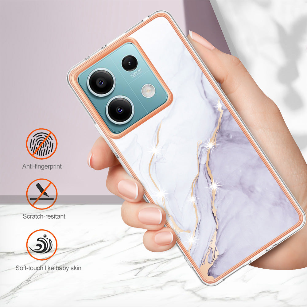 YB IMD Series-2 For Xiaomi Redmi Note 13 5G Phone Case Marble Pattern Electroplating Frame TPU Cover - White 006