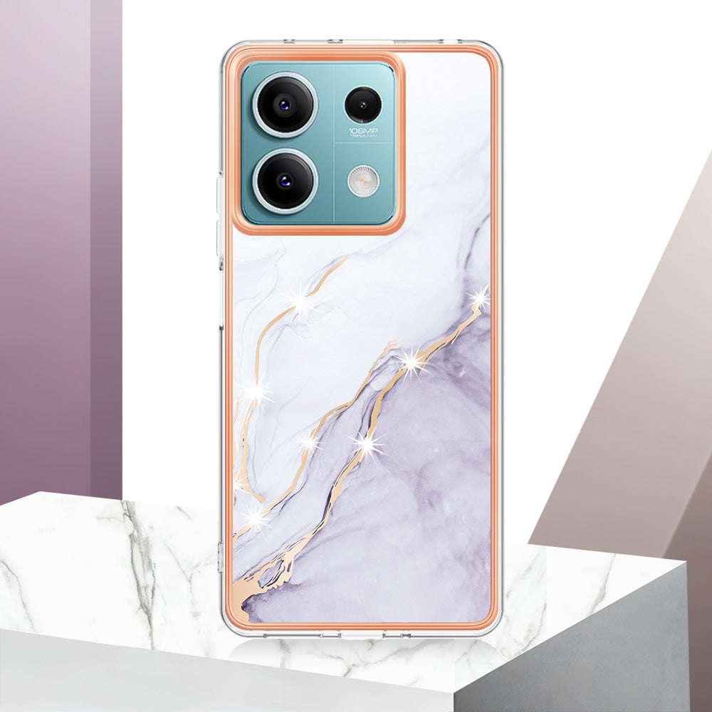 YB IMD Series-2 For Xiaomi Redmi Note 13 5G Phone Case Marble Pattern Electroplating Frame TPU Cover - White 006