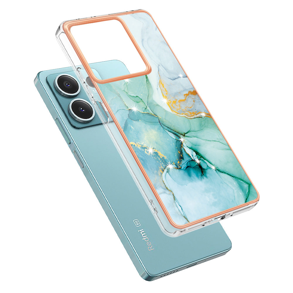 YB IMD Series-2 For Xiaomi Redmi Note 13 5G Phone Case Marble Pattern Electroplating Frame TPU Cover - Green 003