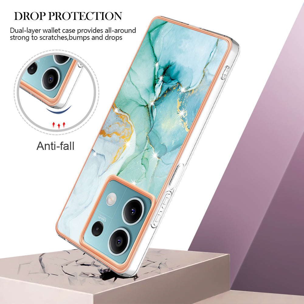 YB IMD Series-2 For Xiaomi Redmi Note 13 5G Phone Case Marble Pattern Electroplating Frame TPU Cover - Green 003