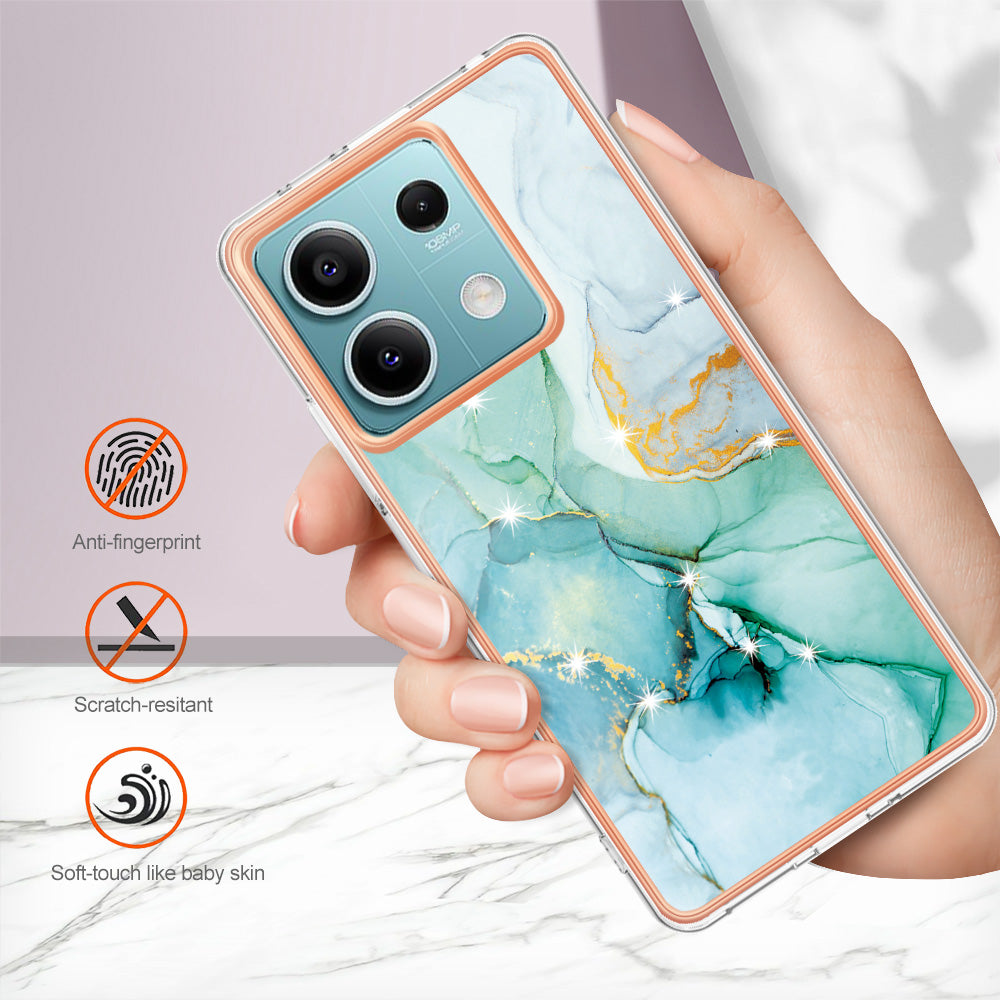 YB IMD Series-2 For Xiaomi Redmi Note 13 5G Phone Case Marble Pattern Electroplating Frame TPU Cover - Green 003