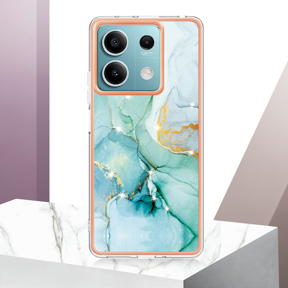 YB IMD Series-2 For Xiaomi Redmi Note 13 5G Phone Case Marble Pattern Electroplating Frame TPU Cover - Green 003