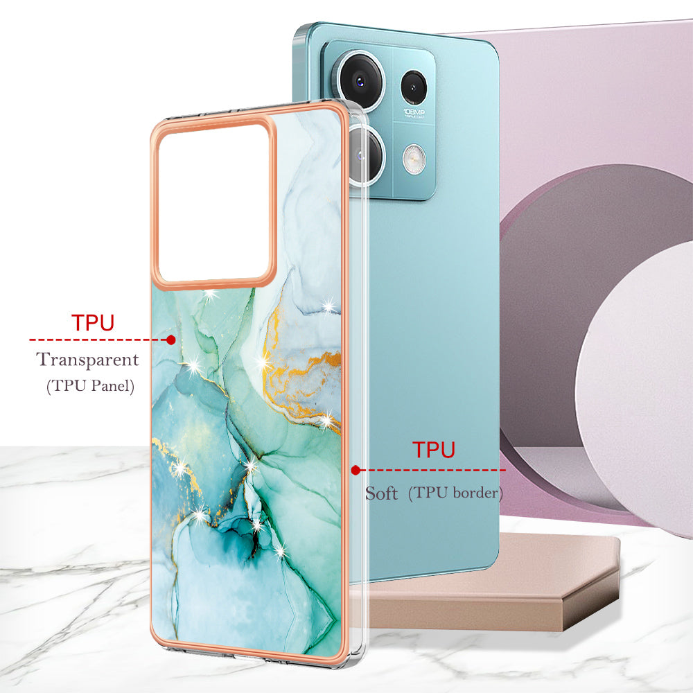 YB IMD Series-2 For Xiaomi Redmi Note 13 5G Phone Case Marble Pattern Electroplating Frame TPU Cover - Green 003