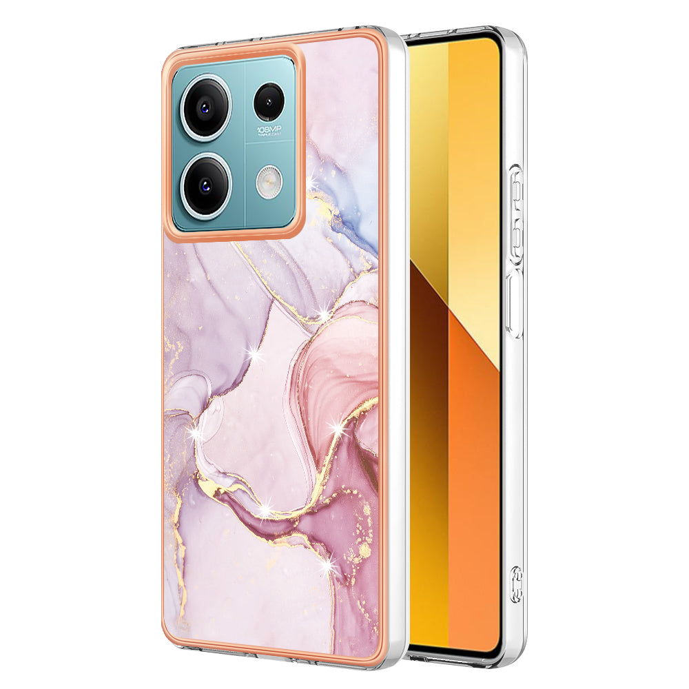 YB IMD Series-2 For Xiaomi Redmi Note 13 5G Phone Case Marble Pattern Electroplating Frame TPU Cover - Rose Gold 005